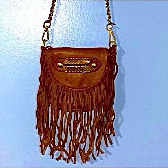 None Handbags - 2 for $29! | PURSE | Metal and Chain Embellished Vintage Fringe Leather Bag